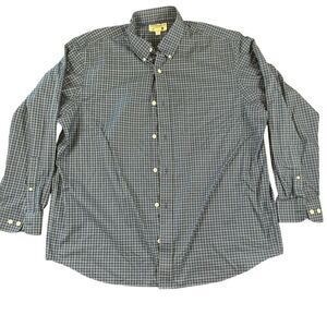 Duluth Trading Wrinklefighter Button Down Plaid Check Shirt‎ Navy Blue Cotton XL